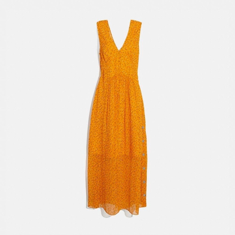 Coach Collection Print Golden Midi Silk Dress Size 4